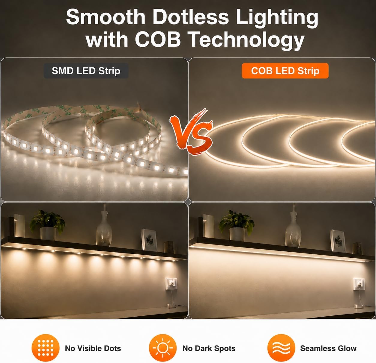3mm Ultra Thin COB LED Strip Lights 16.4ft, DC12V 400LEDs/m Dotless LED Tape Light, CRI90+ 5W/m Flexible Cuttable Strip for Bedroom Kitchen Cabinet DIY Lighting (No Power Supply) (4000K/Neutral White) image 3