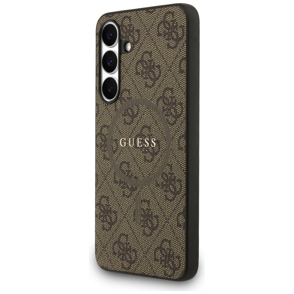 CG MOBILE Guess 4G Ring Classic Logo Compatible con MagSafe Funda para Samsung Galaxy S25 FE (marrón)