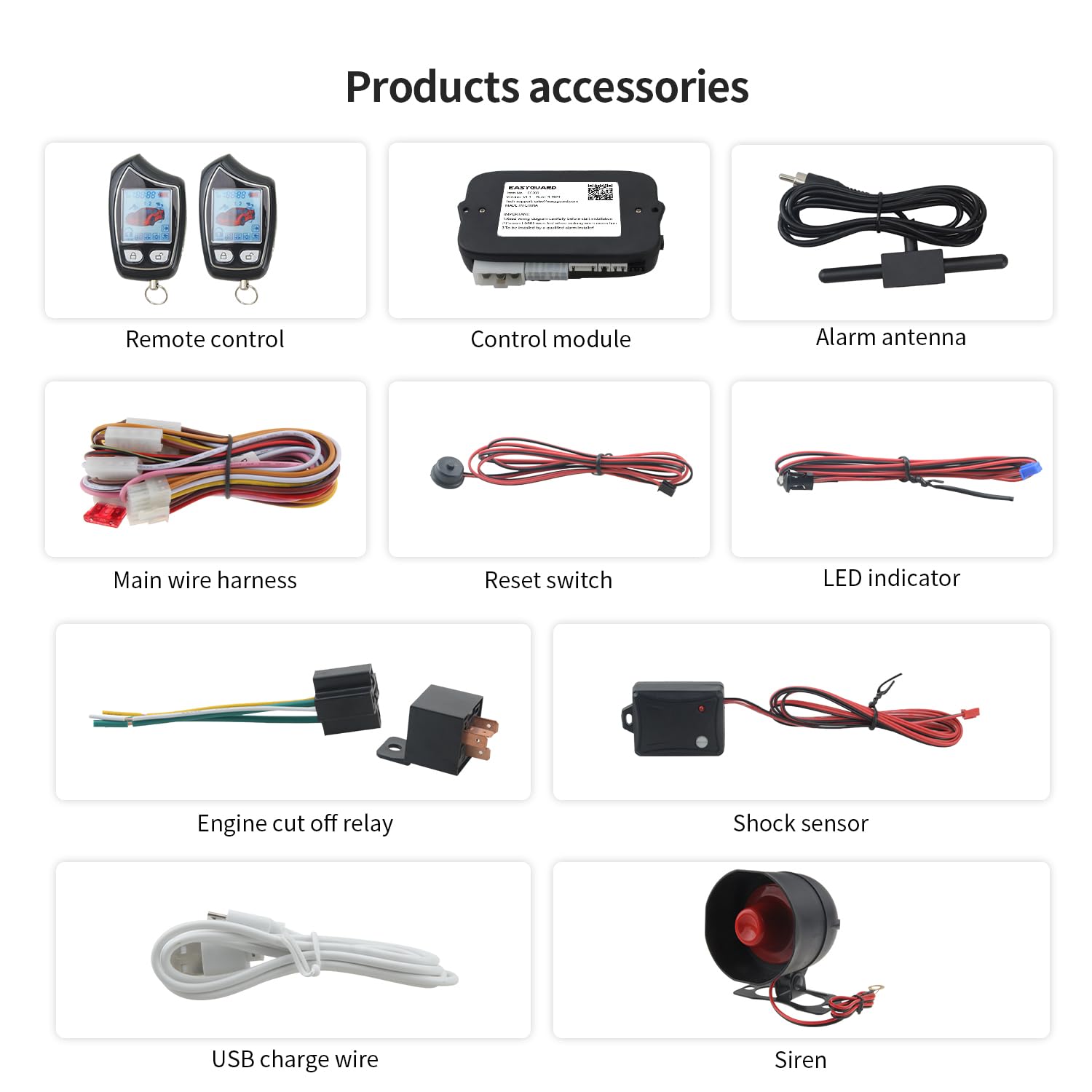 EASYGUARD EC208 FSK 2-drożny samochodowy system alarmowy z ładowanym wyświetlaczem LCD i zdalnym zwalnianiem bagażnika, ostrzeżenie o alarmie wstrząsowym DC12V