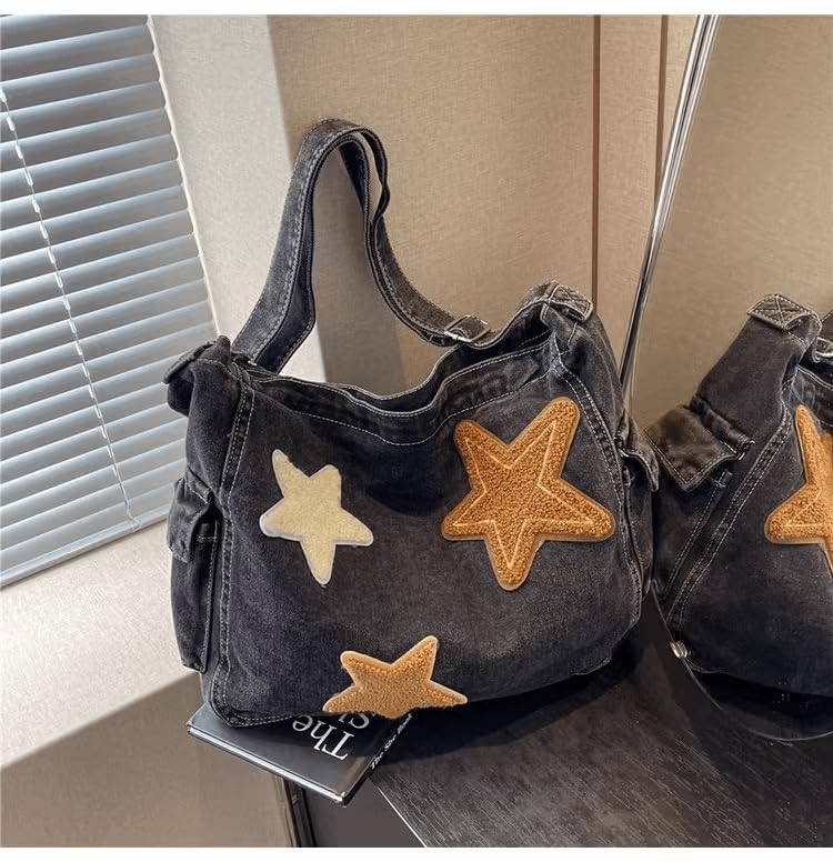 Cute Messenger Bag,Y2k Star Shoulder Bag,Retro Denim Crossbody Denim Tote Purse For Women 20242