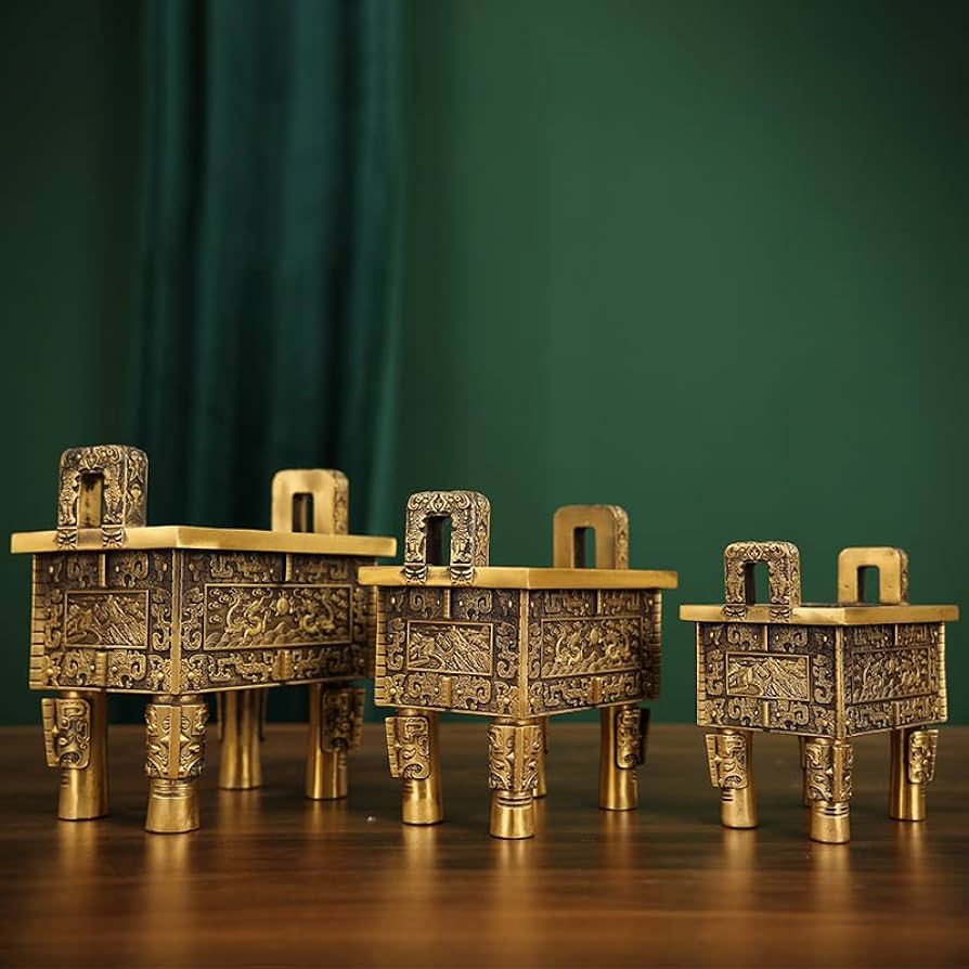 Amazon.com: 财富鼎铜鼎摆件铜香炉聚宝龙鼎方鼎家居摆件铜诚信