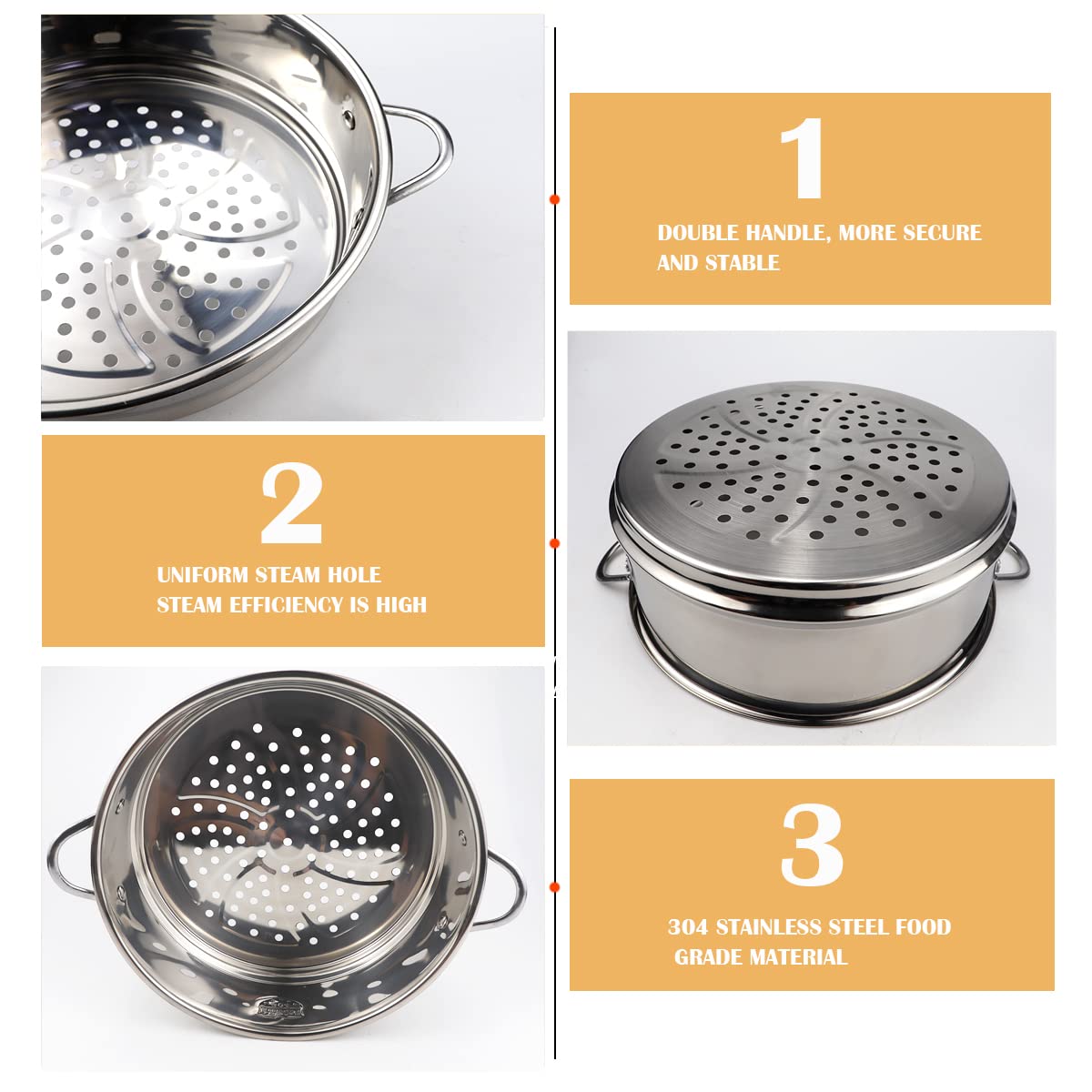 Olla de vapor de acero inoxidable, redonda de 8.6 pulgadas con estante de cocina y cesta de vapor de alimentos para cocina Dim Sum Dumplings Bun (plata, 22 cm)