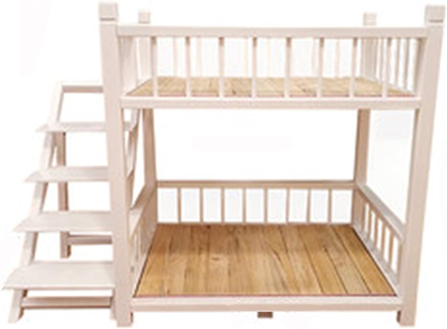 Letto A Castello Per Cani E Gatti - Duplex Con Scale, Impermeabile, Legno Pino, Bianco O Blu