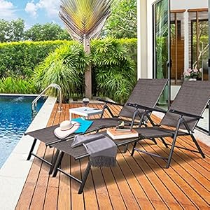 Tangkula set of 2 patio adjustable chaise 5 back 2 leg positions outdoor reclining lounger chairs suitable for lawn poolside garden yard and beach  urban country home decor