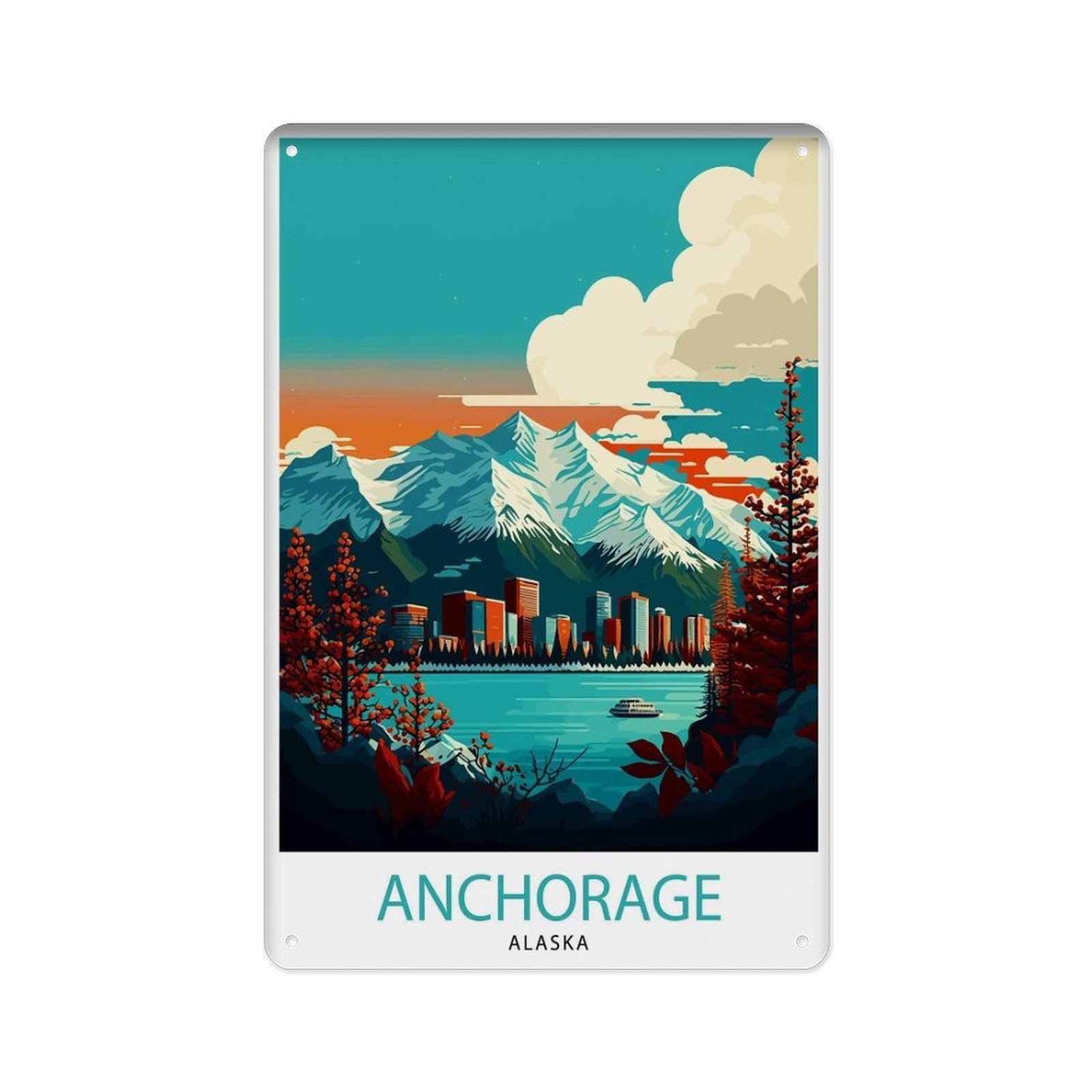 peiyeety Metal Tin Sign Alaska Travel Poster Alaska Decorative Painting Alaska Travel Alaska Cityscape Alaska Traveler's Gift 8 X 12 Inch