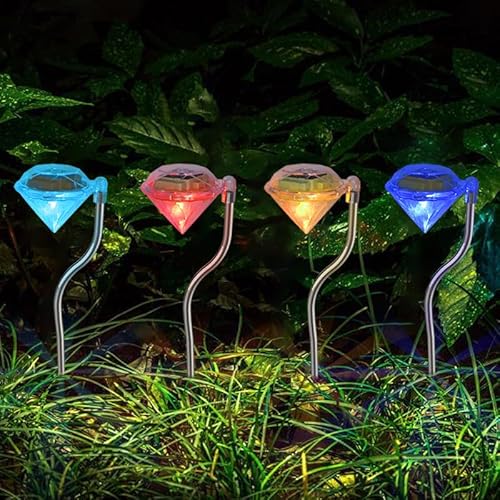 4 X Garden Solar Lights LED Colour Changing Diamond Solar Lights for Garden, Patio, Yard, Flowerbed, Parties