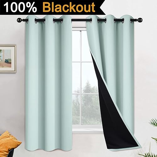 Miniatura 2 de Yakamok Cortinas 100% opacas con aislamiento térmico de ahorro de energía, 2 capas gruesas, completamente opacas con forro negro para dormitorio (42