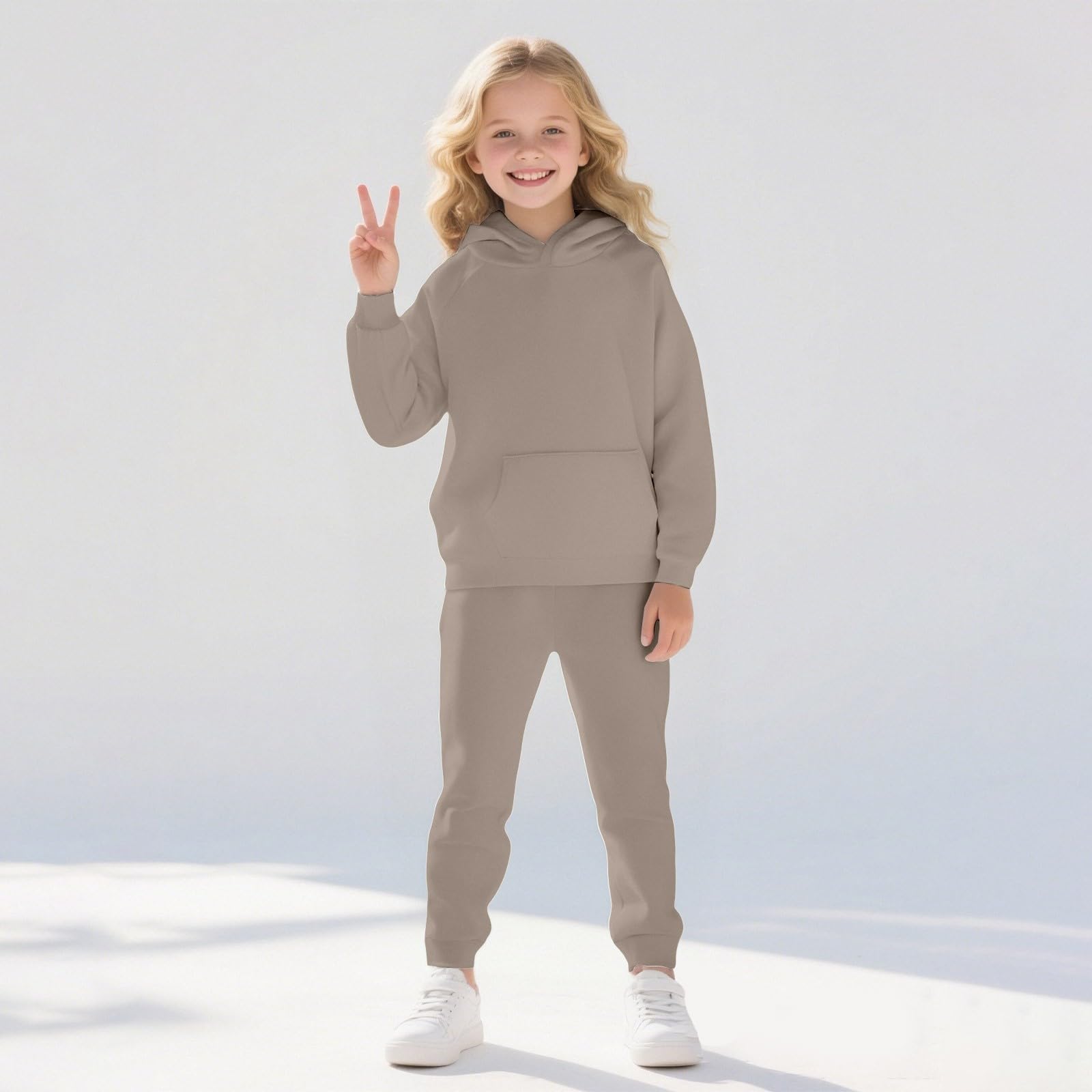 Conjunto completo de chándal para niñas y niños, sudadera de gran tamaño, sudadera con capucha y pantalones de chándal casuales a la moda