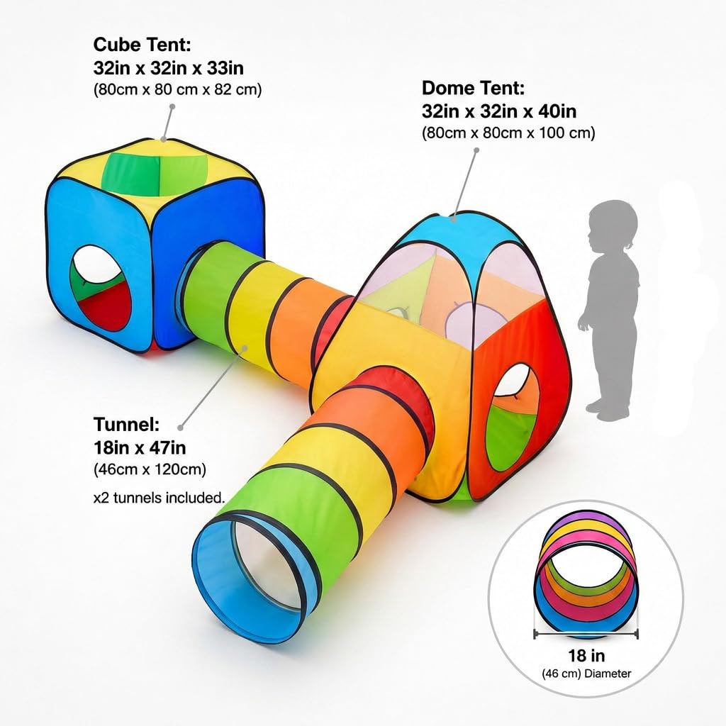 4 in 1 : Spielzelt Kinderzelt : Babyzelt mit krabbeltunnel : Teiliges Bällebad : Spielzelt Babyzelt : Spielhaus mit Zelt Tasche und Tunnel : Mehrfarbig B