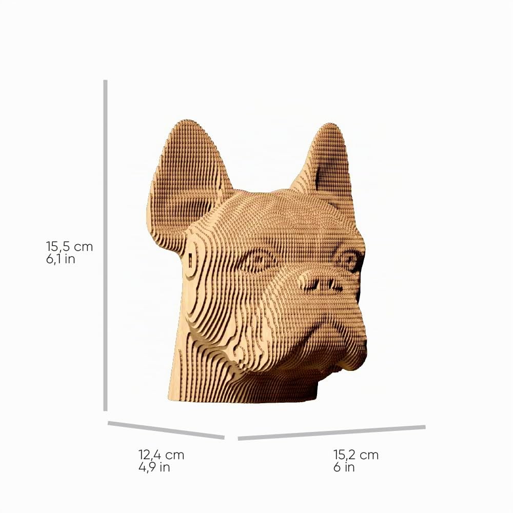 Bouledogue Français Puzzle 3D en Carton – Maquette à Monter | 131 Pièces, 15 × 15 × 12 cm – Kit Sculpture DIY à Peindre, Matériaux Recyclés, Ados & Adultes, Idée Cadeau Déco