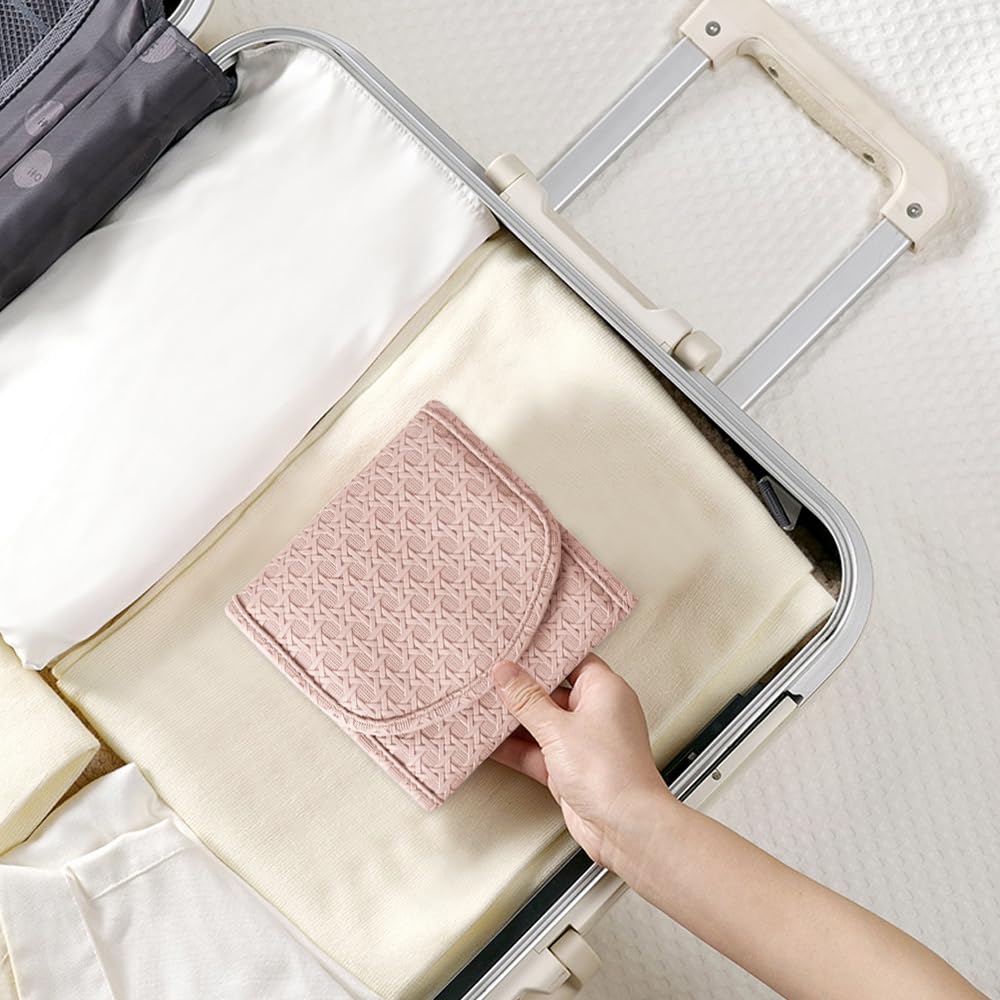 Bolsa de rodillos para joyas, organizador de viaje, piel sintética, almacenamiento para pendientes, rosa