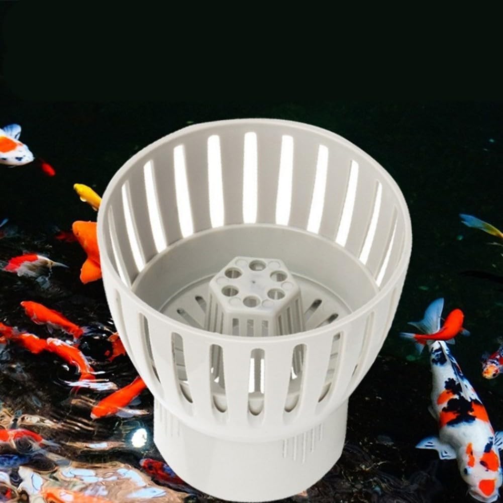 Écumoire de bassin Koi Fish Drain Skimmer Filtre de collecte de feuilles Élimine les feuilles/débris (110 mm)