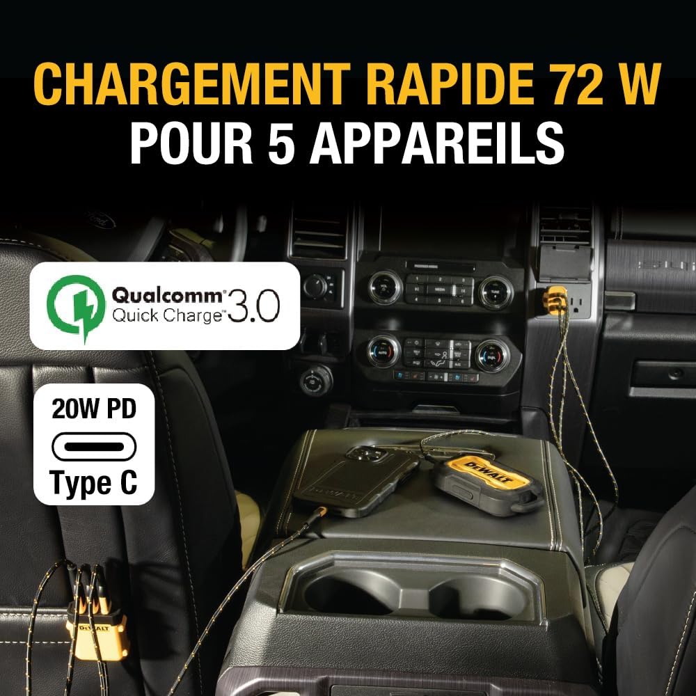 DEWALT Chargeur USB PD 5PRT Mobile 72W 141 0475 DW2 Unisexe, Jaune, Taille Unique