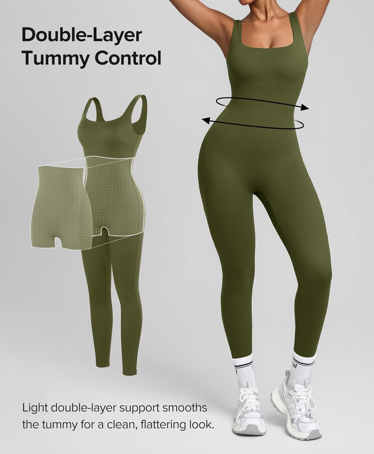 BRXL Built-in Shapewear Jumpsuits for Women Tummy Control One Piece Workout Jumpsuits Built-in Bra Square Neck Sleeveless - Image 4