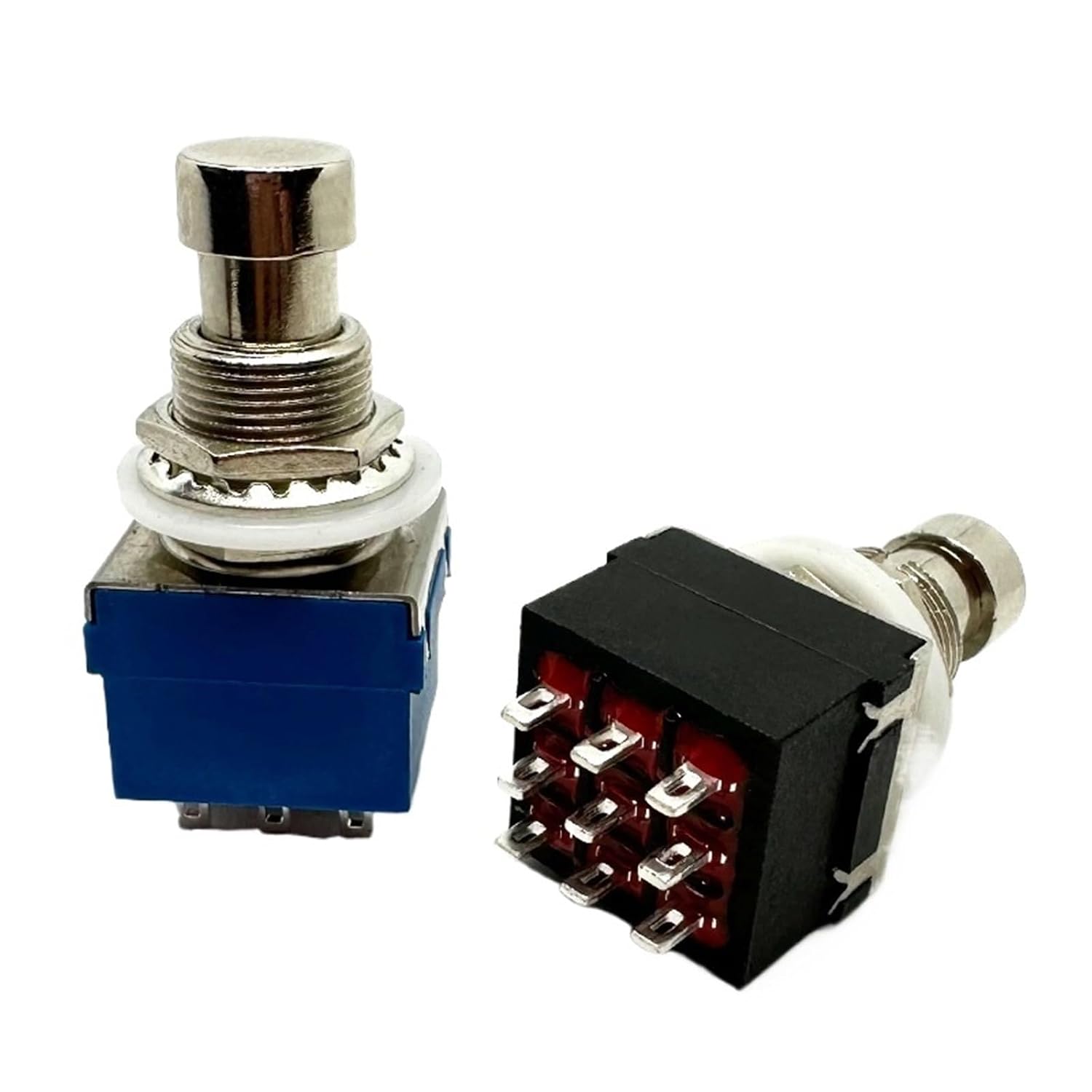 1PC 9 Soldering Pins Black/Blue 3PDT ON-ON Self-Locking Foot Switch Guitar Effects Pedal Box Stomp Latching(ST92L Blue)
