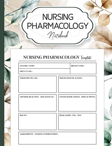 Nursing Pharmacology Notebook: Pharmacology Blank Medication Template Notebook for Nurses Student | 120 pages