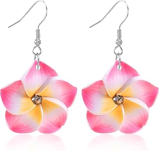 Flowers Earrings, Flower Drops Earrings, Plumeria Earrings, Summer Earrings, Hawaii Flower Earrings, Flower Petal Earrings, for Hawaiian Holiday Beach Wedding Beach Party