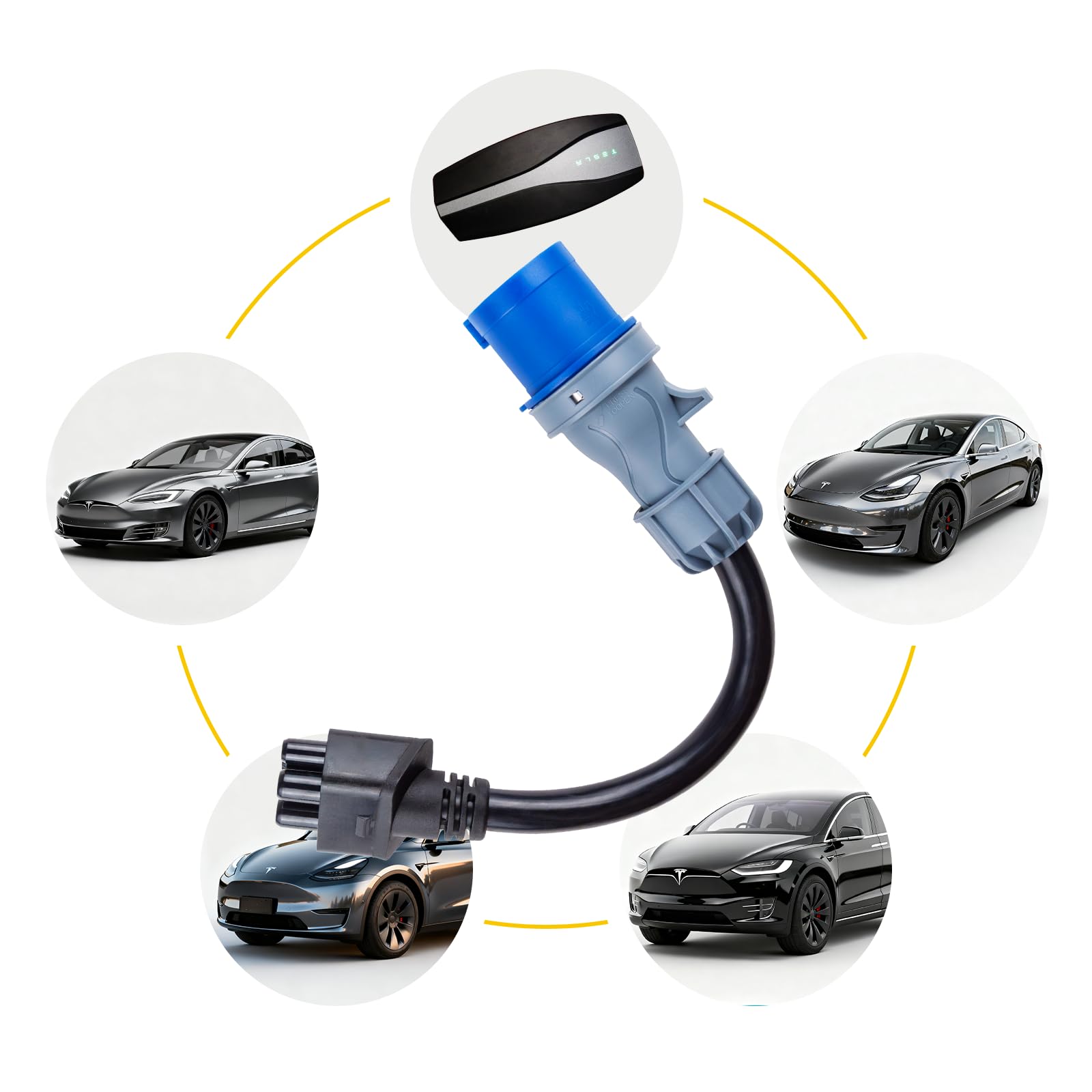 Tesla-Adapter auf CEE Adapter 3 Pin 16A, 0,3 m Tragbares CEE Verlängerungskabel, Tesla Charger Adapter für EV(3 Pin 16A)