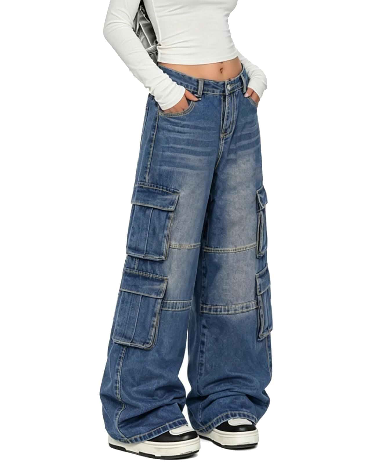 Cargo Jeans for Women Baggy Jeans Wide Leg Cargo Pants Streetwear Y2K Baggy Straight,High Rise,Grunge Clothes,Skater Jean,Multi Pockets,Hip Hop Streetwear Pants,Casual Trousers