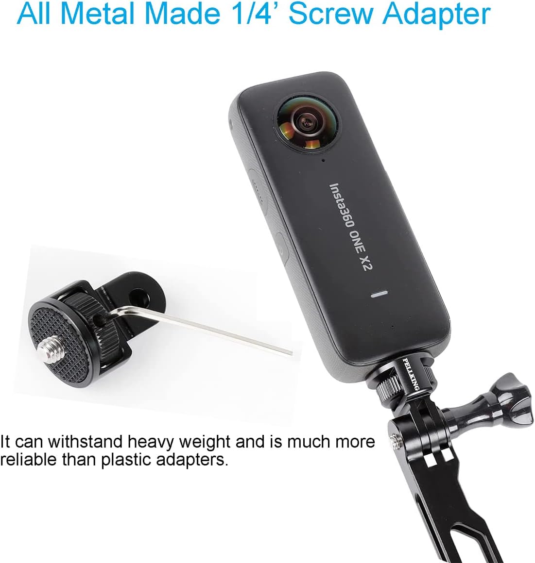 PellKing (12 Pcs) Aluminum Alloy Extension Arm Helmet Mount Kit for for Insta360 One X5/X4/X3,X2,X,Metal Adapter Helmet Sticker Extension Arm Mount with Metal 1/4''Adapter,GoPro Hero 10/9,and More - Image 3