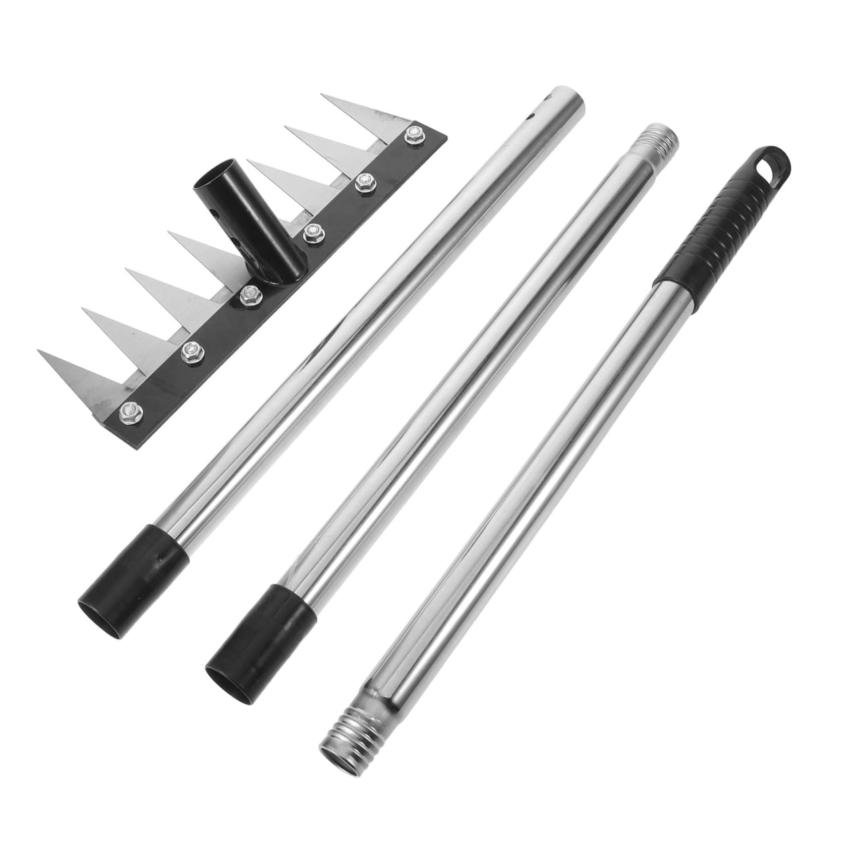 Levemolo Rastrillo de Jardín, Rastrillo de Mano para Jardinería, para Ramas Caídas y Residuos, Mango Ajustable, 8 Púas, Negro, Aluminio, Plástico E Hierro, Mantenimiento Rutinario