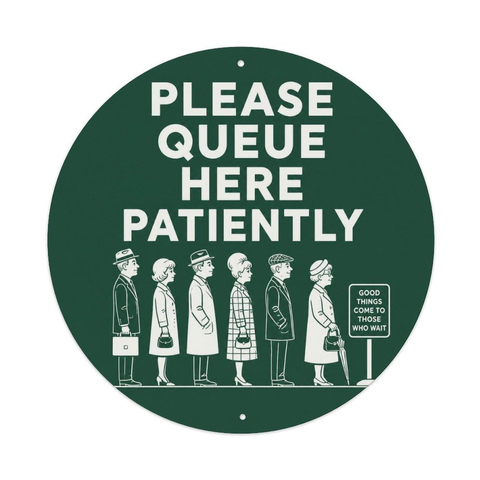 Olyhtr 8X8inch Classic Style Queue Etiquette Funny Rules British Heritage Typography Metal Tin Sign