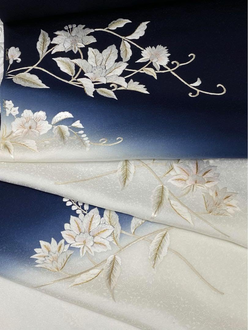 Amazon.co.jp: 手刺繍 訪問着 付け下げ 反物 紋意匠 唐花 金糸 正絹  