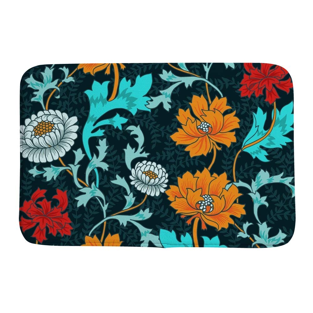 Tapis de bain absorbant à mémoire de forme lavable en machine motif fleurs vintage CHEHONG
