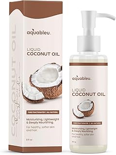 Aquableu Fractionated Liquid Coconut Oil - 100% Pure and All-Natural - Moisturizing, Lightweight and Deeply Nourishing - P...