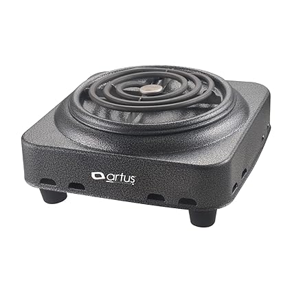Artus 1000 Watt (CUTE) Portable Coil Electric Stove/Induction Cooktop (Copper Wire with 6 Amp Plug) Mild Stainless Body (1 Burner)