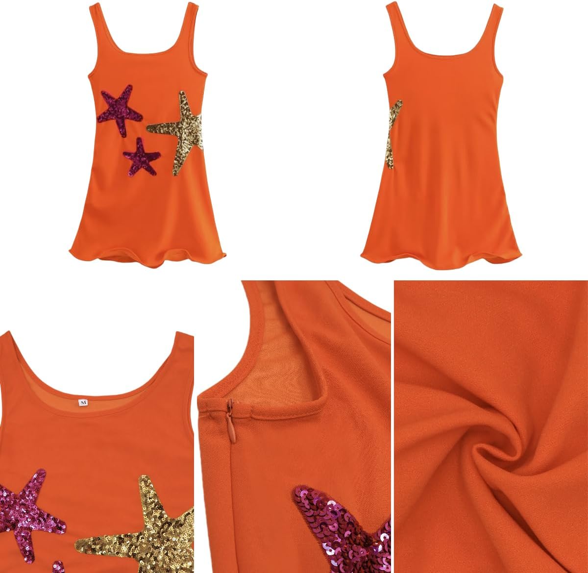 Suillty Women Teens Sequin Starfish Ruffle Hem Mini Tank Dress Sexy Square Neck Sleeveless Bodycon for Party Club - Image 7