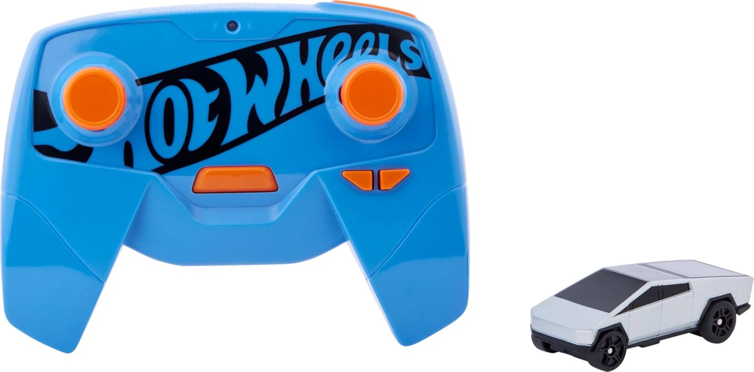 Hot Wheels Toy Car RC, Remote-Control Tesla Cybertruck in 1:64 Scale, On- or Off-Track Play, Includes Controller & Adapter