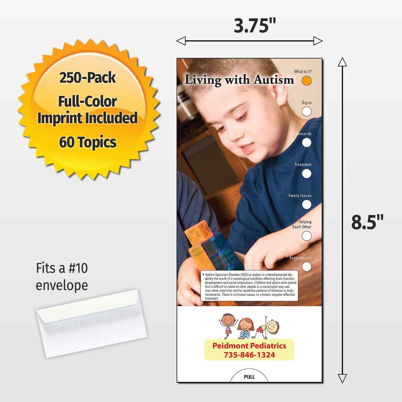 ZOCO – Living with Autism Slide Charts – Pack of 250 – Custom Logo & Text – Caregiver & Patient Education Handouts for Pediatric, Therapy & Clinic Outreach – 3.75 x 8.5 Inchess