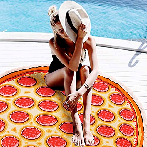 Pizza Round Fringe Beach Towel Microfiber Oversized Camping Blanket 59 Inches Water Absorbent Yoga Mat Sand Free For Adults Kids #TOP1