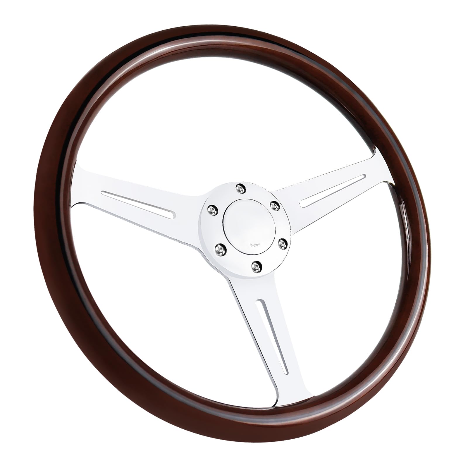 QYMOPAY 14 Inch Woodgrain Racing Steering Wheel Vintage Nostalgic Style