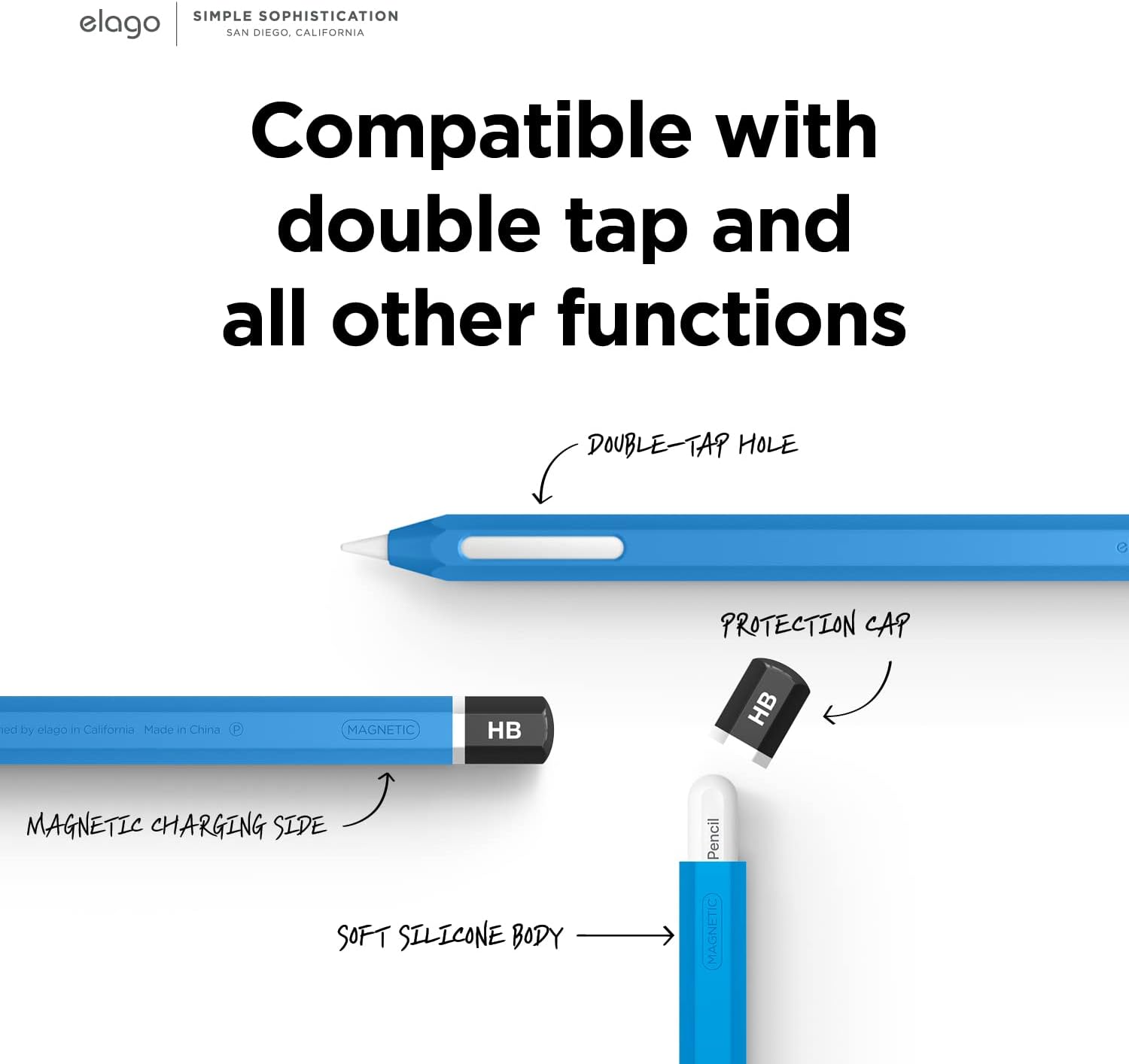 elago Classic Pencil Case Compatible with Apple Pencil 2nd Generation Cover Sleeve, Classic Design, Compatible with Magnetic Charging and Double Tap (Must Read Installation Instructions) [Blue]