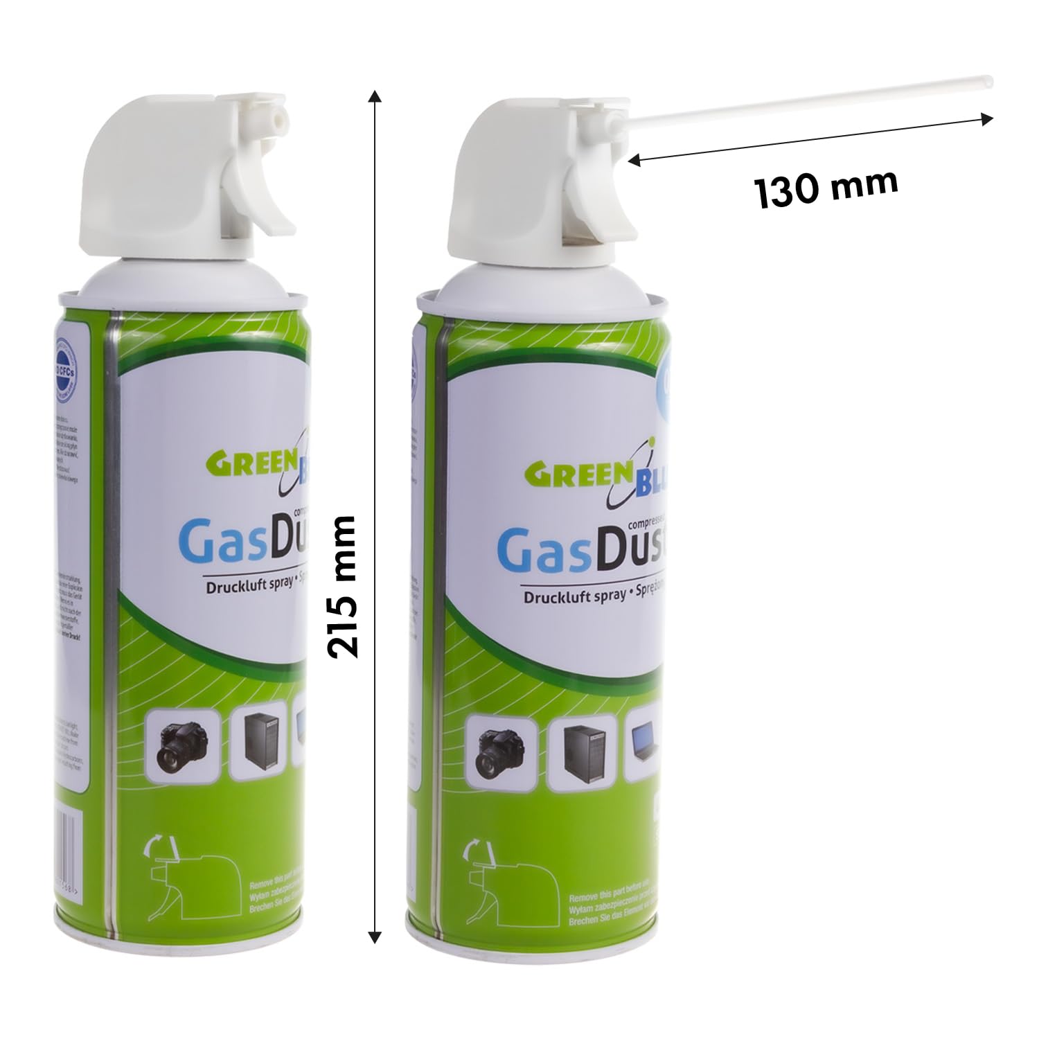 Green Blue Druckluftspray Set 24 x 400ml | Air Duster mit Pistolen-Zerstäuber & Sprühröhrchen | FCKW-frei zur kontaktlosen Reinigung von Elektronik Tastaturen Kameras u.v.m.