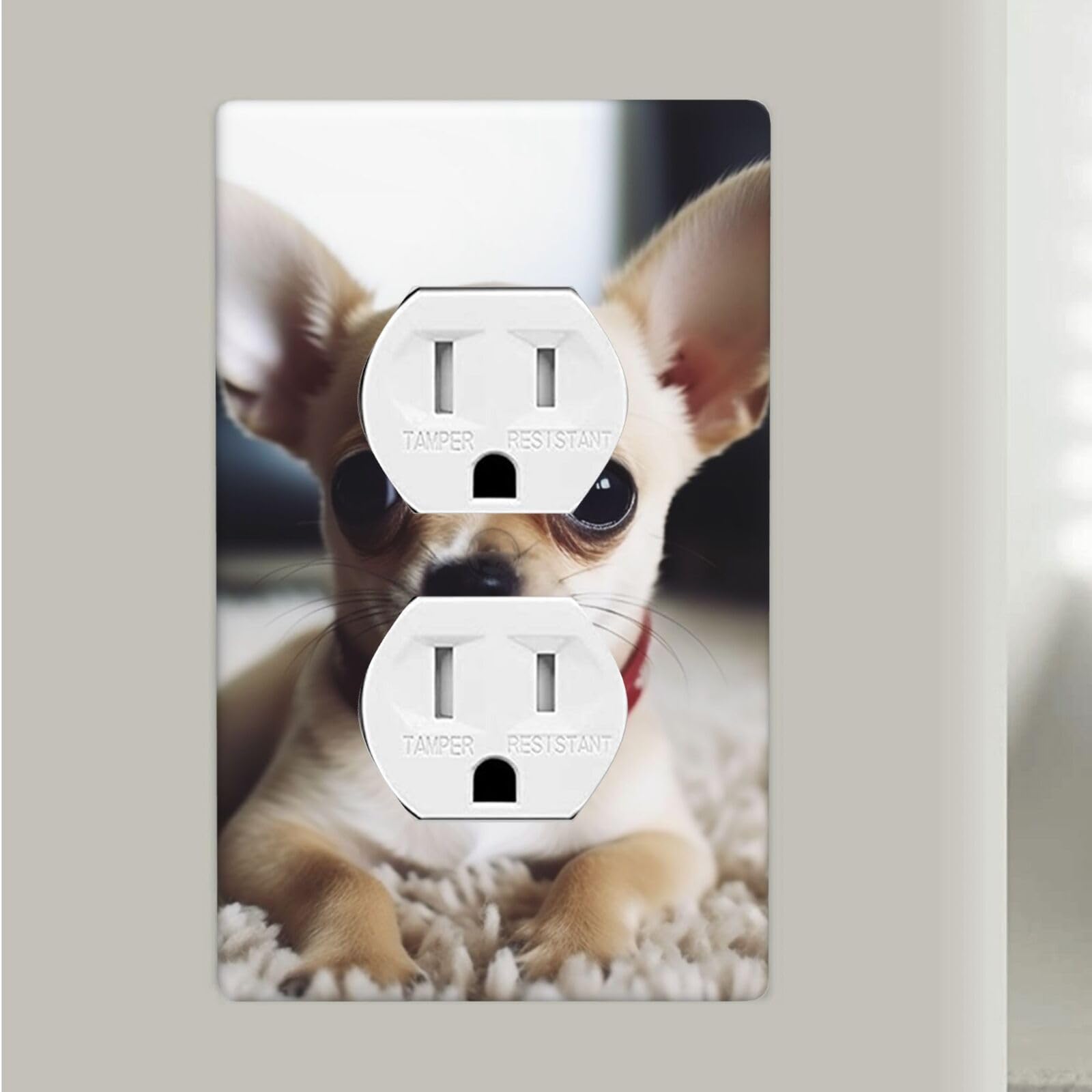 Cute Chihuahua Duplex Receptacle Outlet Covers, 1-Gang Standard Size Wall Plates Unbreakable Polycarbonate Electrical Switchplate Cover Faceplate for Bathroom Kitchen Decor