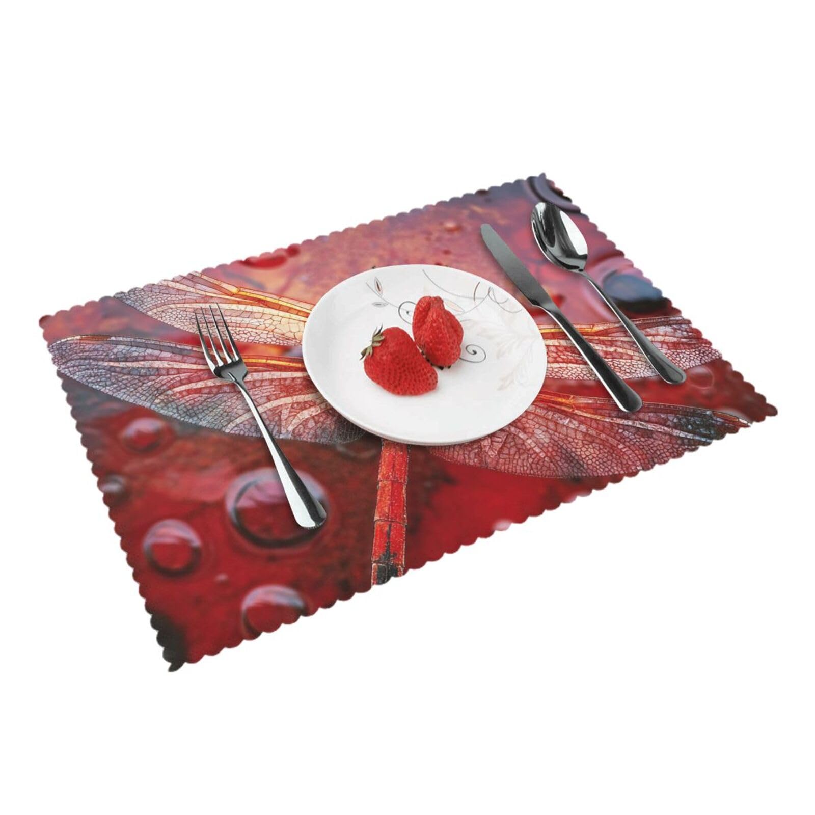 Placemats Set of 4 Heat Resistant Non-Slip Place Mats for Dining Table Red Dragonfly Placemats Washable Woven Table Mats Wipeable Placemat for Kitchen Decoration 30 x 45 cm