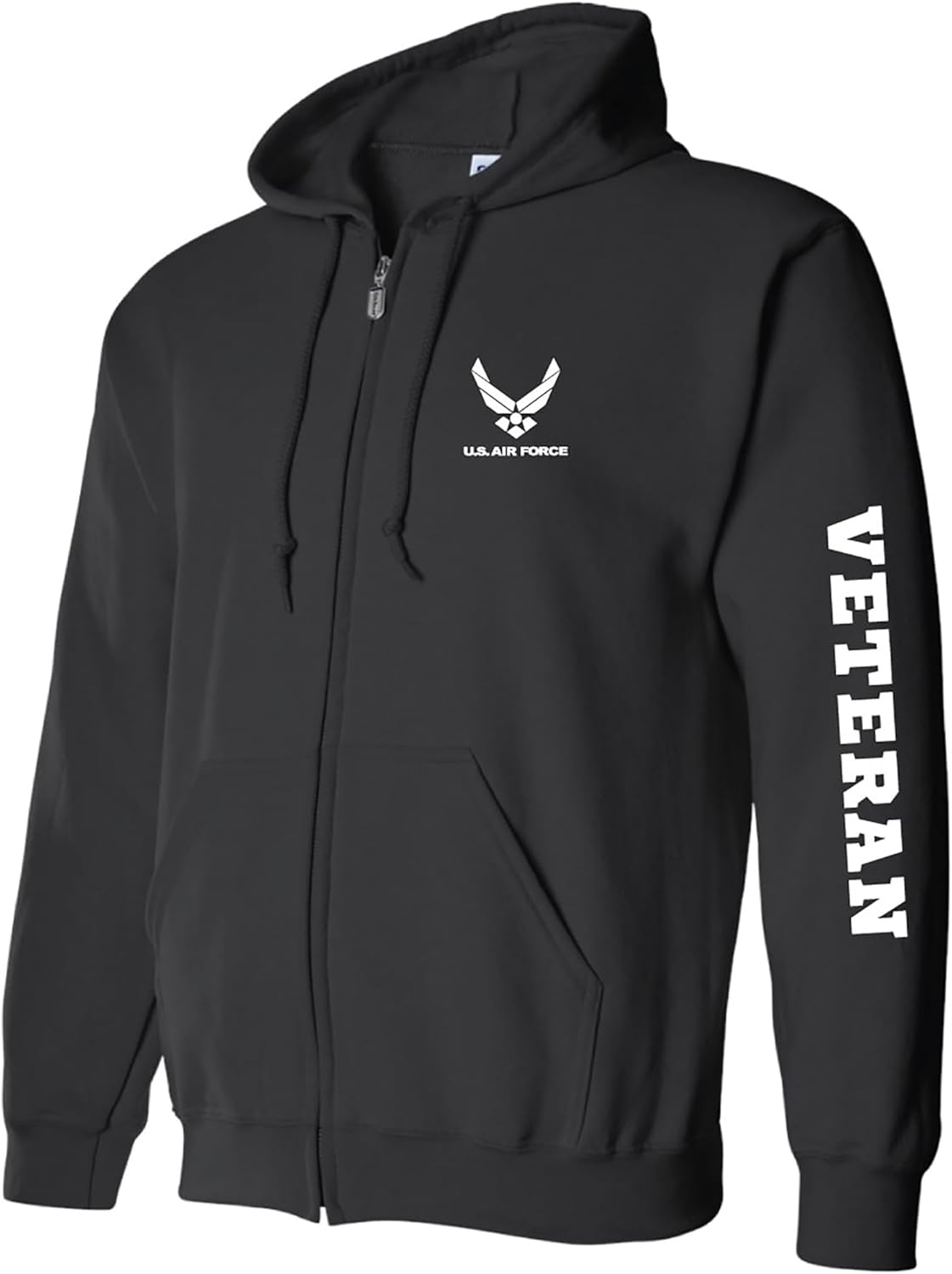 zerogravitee Air Force Veteran White Sleeve Print Full-Zip Hooded Sweatshirt