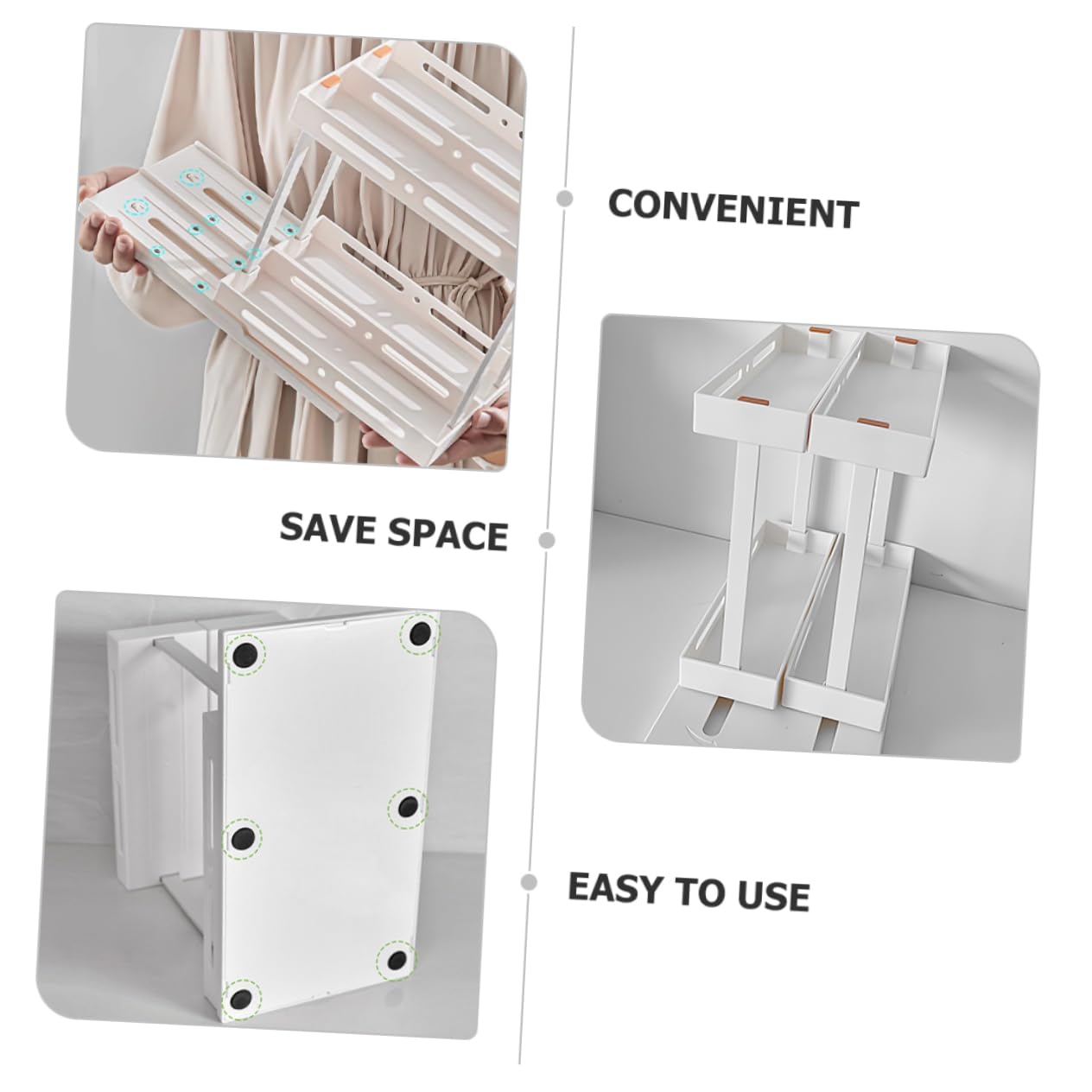 Sosoport Organizer Estraibile da Cucina Bianco a Doppio Strato in Abs e Acciaio al Carbonio, Salvaspazio Design a Estrazione, per Riporre Spezie e Accessori Sotto Lavandino