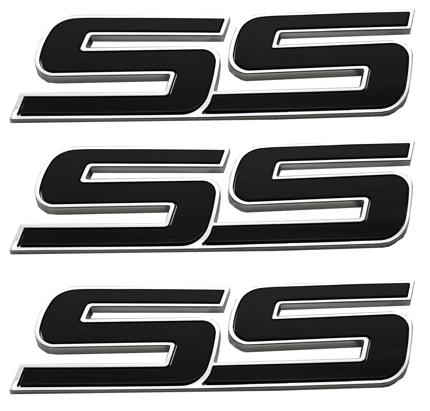 3pcs Front Door SS Emblem 3D Badge Nameplates Replacement for 06-10 Chevy Impala Trailblazer SS 15211285 Origianl Size (Chrome Black)