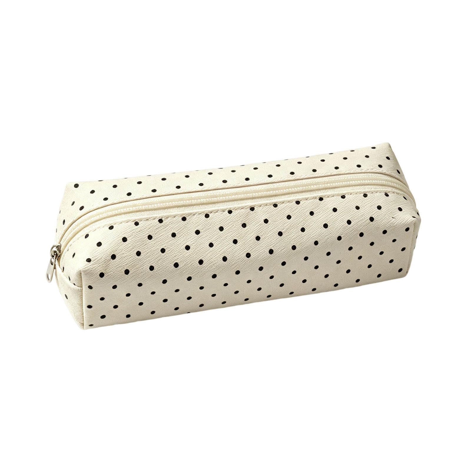 Polka Dot Pencil Case for Girls, Cute Large Design with Multiple Compartments, Big Capacity Canvas Pen Pouch with Soft Zipper, Spacious Stationery Organizer for School, Office and Study Supplies
