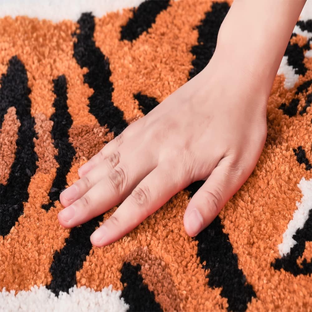 Tiger Shaped Bath Mat for Bathroom Non Slip Bath Room Door Mat Area Rug Playroom Bedroom Rugs and Mats Floor Playmat Absorption Shower Rug Carpet (Orange，22x34 inch)