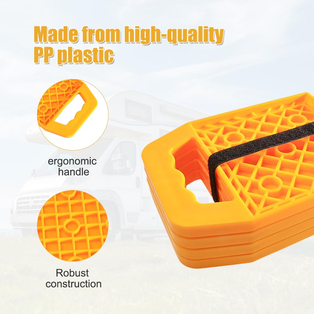4 Stück Wohnwagen Stützplatten, Unterlegplatten Wohnwagen 23x17x2cm, HDPE Stützplatten mit Griff, Gelb Stützfußplatte Jack Pads, Stabilisator Unterlegplatten für Wagenheber Wohnmobil und Anhänger