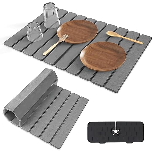 Large Stone Dish Drying Mat For Kitchen Counter, Eco-Friendly, Instant Drying Pad, Absorbent Quick Dry Stone Mat Kitchen For Dishes, Anti-Slip Fast Drying Stone Sink Mat