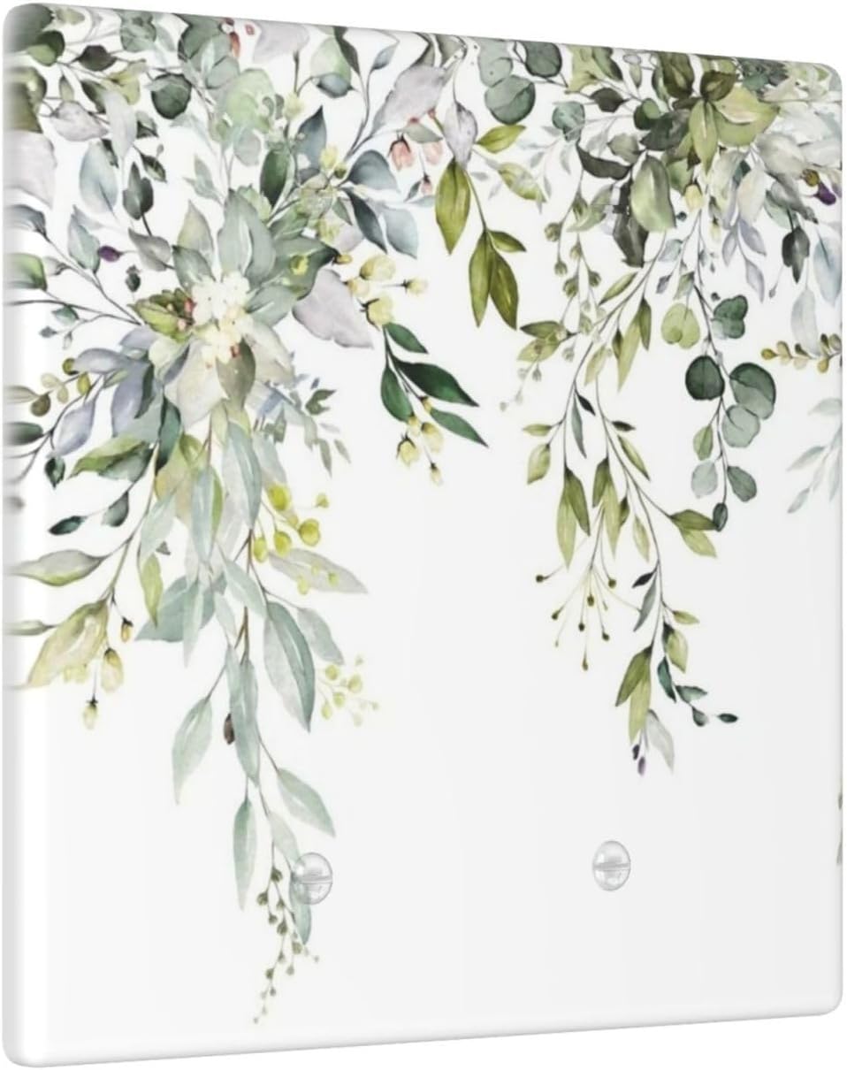 Green Eucalyptus Blank Wall Plate 2 Gang Outlet Covers Switch Plate Farmhouse Decorative Double No Device Blank Wallplate, 4.5 x 4.5 Inch image 2