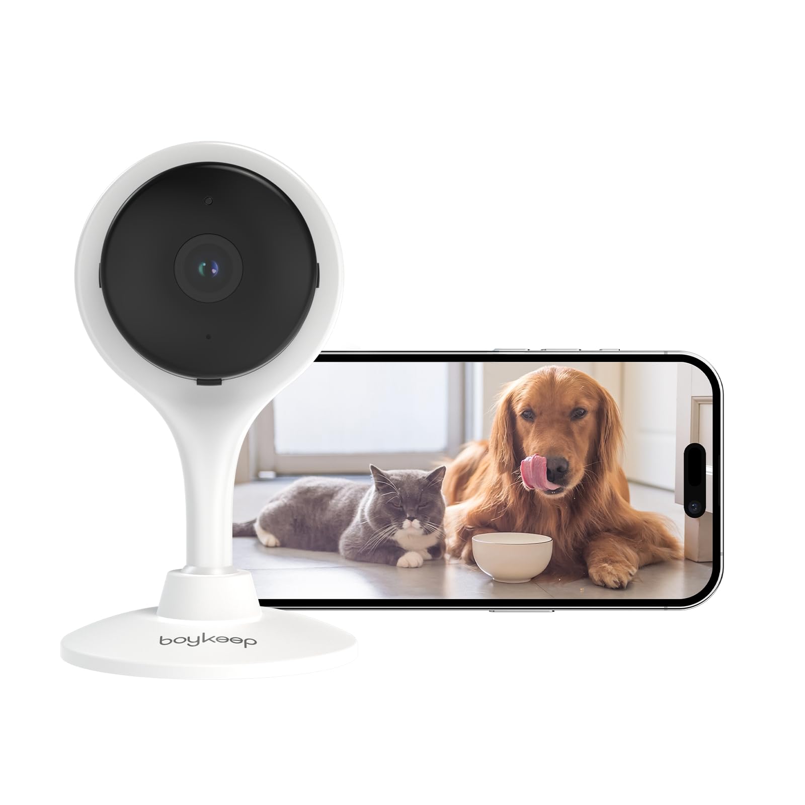 BoyKeep Cámara de vigilancia WiFi Interior 2K 2.4GHz, Monitor de bebé Mascotas con cámara, Visión Nocturna, Detección de Movimiento/Sonido, Audio bidireccional, Almacenamiento en SD y en la Nube, K10