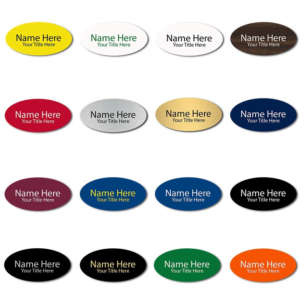 Custom Engraved Name Tag Badges | Magnet or Pin Backing | Up to 2 Lines of Text | Personalized Name Tags | Choice of Color and Size (Oval, 1.5"x3")