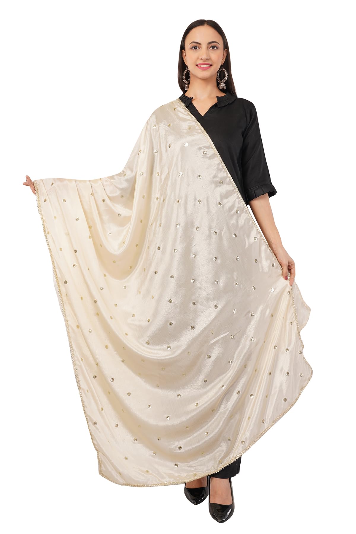 Negchaar Multicolor Chinnon Sequins Butti Dupatta for Women | Bridal Chunni & Odhani | Wedding, Festive & Ethnic Wear | Lightweight Drape | Kurti & Salwar Suit